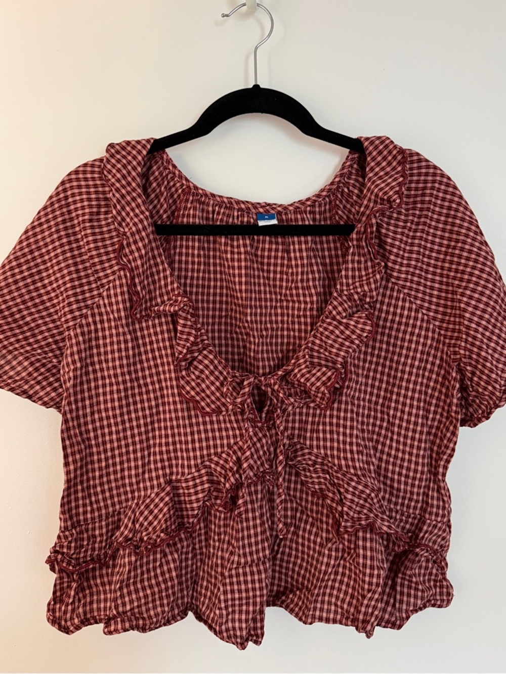 Old Navy Red Gingham Ruffle Peplum Blouse